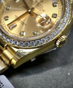 Rolex watch day-date yellow dial custom moissanite diamonds 40mm