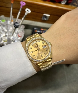 Rolex watch day-date yellow dial custom moissanite diamonds 40mm