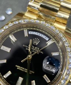 Rolex day-date clone watch black dial moissanite diamonds custom 40mm