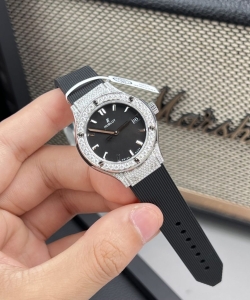 hublot classic fusion black dial custom moissanite diamonds 33mm