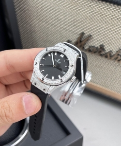 hublot classic fusion black dial custom moissanite diamonds 33mm