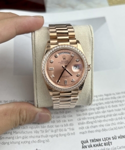 Rolex clone watch day-date pink dial president strap 31mm