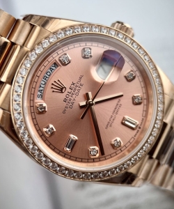 Rolex clone watch day-date pink dial president strap 31mm