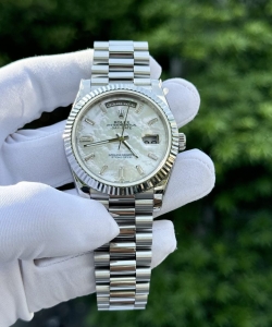 Rolex day-date custom mother of pearl & moissanite diamonds baguetee 40mm