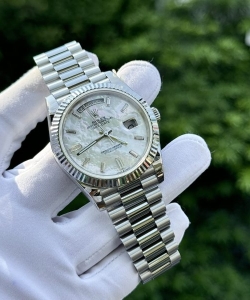 Rolex day-date custom mother of pearl & moissanite diamonds baguetee 40mm