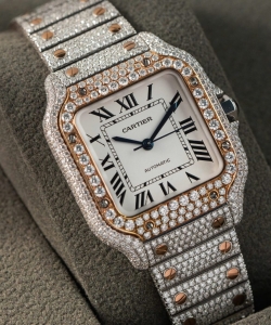 cartier santos with full diamond moissanite hong kong 35mm