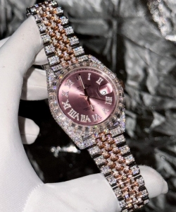 Rolex datejust with full moissanite diamond pink dial 41mm