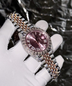 Rolex datejust with full moissanite diamond pink dial 41mm