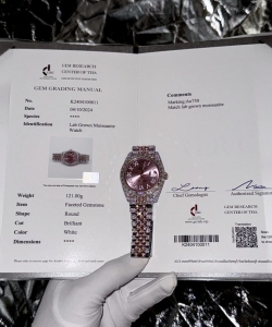 Rolex datejust with full moissanite diamond pink dial 41mm