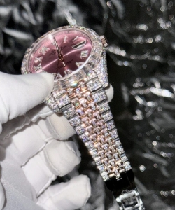 Rolex datejust with full moissanite diamond pink dial 41mm