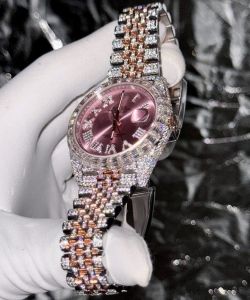 Rolex datejust with full moissanite diamond pink dial 41mm