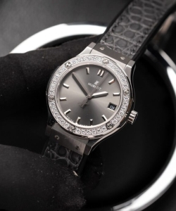 hublot 1:1 watch with diamonds bezel gray dial hbf 33mm