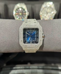 cartier santos with full natural diamond vvs blue dial 39.8mm