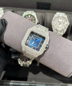 cartier santos with full natural diamond vvs blue dial 39.8mm