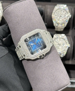 cartier santos with full natural diamond vvs blue dial 39.8mm