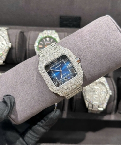 cartier santos with full natural diamond vvs blue dial 39.8mm