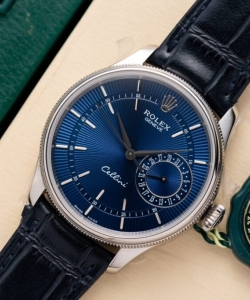 Rolex 1:1 watch cellini date 50519 blue dial leather strap 39mm