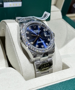 Rolex datejust with moissanite diamond blue dial clean 41mm