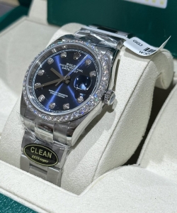 Rolex datejust with moissanite diamond blue dial clean 41mm