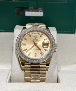 Rolex day-date gold wrapped moissanite baguette diamond 40mm