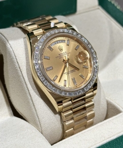 Rolex day-date gold wrapped moissanite baguette diamond 40mm