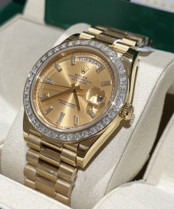 Rolex day-date gold wrapped moissanite baguette diamond 40mm