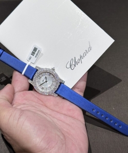 chopard 1:1 watch with moissanite diamonds leather strap 30mm