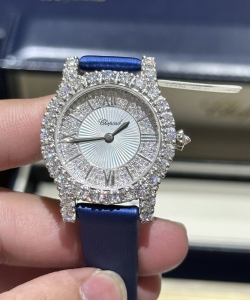 chopard 1:1 watch with moissanite diamonds leather strap 30mm