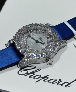 chopard 1:1 watch with moissanite diamonds leather strap 30mm