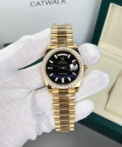 Rolex day-date 18k gold wrapped black dial with diamond bezel gm v2 40mm