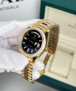 Rolex day-date 18k gold wrapped black dial with diamond bezel gm v2 40mm