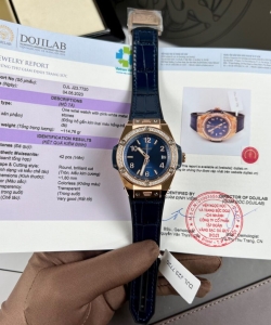 hublot one click king gold with blue dial moissanite 39mm