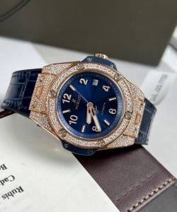 hublot big bang one click blue dial with moissanite diamond 39mm