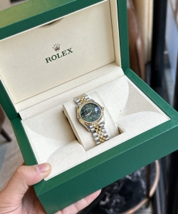 Rolex datejust demi gold green leaf dial 31mm