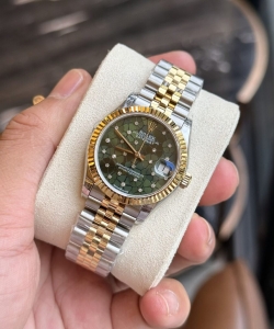 Rolex datejust demi gold green leaf dial 31mm