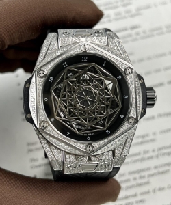 hublot big bang sang bleu with diamonds 45mm