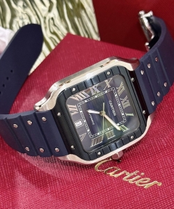 cartier santos 1:1 watch rubber blue strap 39.8mm