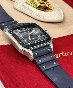 cartier santos 1:1 watch rubber blue strap 39.8mm