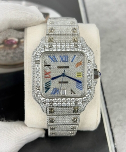 cartier santos with full stone 39.8mm