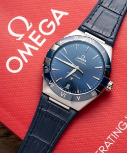 omega constellation blue dial leather strap 41mm