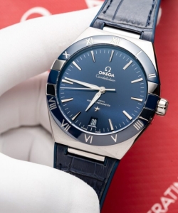 omega constellation blue dial leather strap 41mm