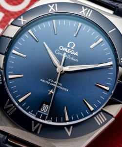 omega constellation blue dial leather strap 41mm