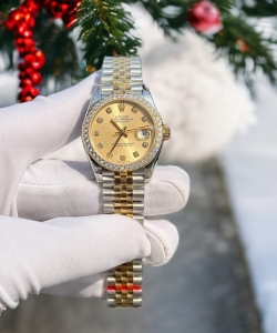 Rolex datejust with moissanite diamonds yellow dial 31mm