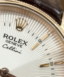 Rolex cellini 50525 rose gold brown strap 39mm