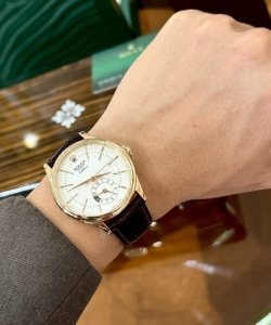 Rolex cellini 50525 rose gold brown strap 39mm