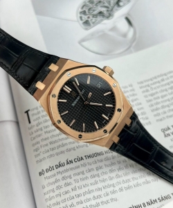 audemars piguet royal oak 15500or rose gold wrapped black leather strap 41mm