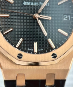 audemars piguet royal oak 15500or rose gold wrapped black leather strap 41mm