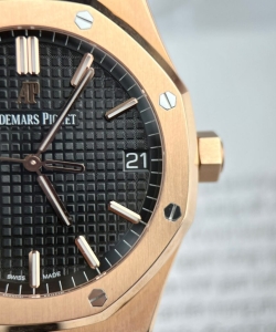 audemars piguet royal oak 15500or rose gold wrapped black leather strap 41mm