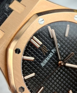 audemars piguet royal oak 15500or rose gold wrapped black leather strap 41mm