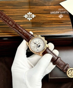 Patek Philippe grand complications 5270 clone watches white dial leather strap 41mm